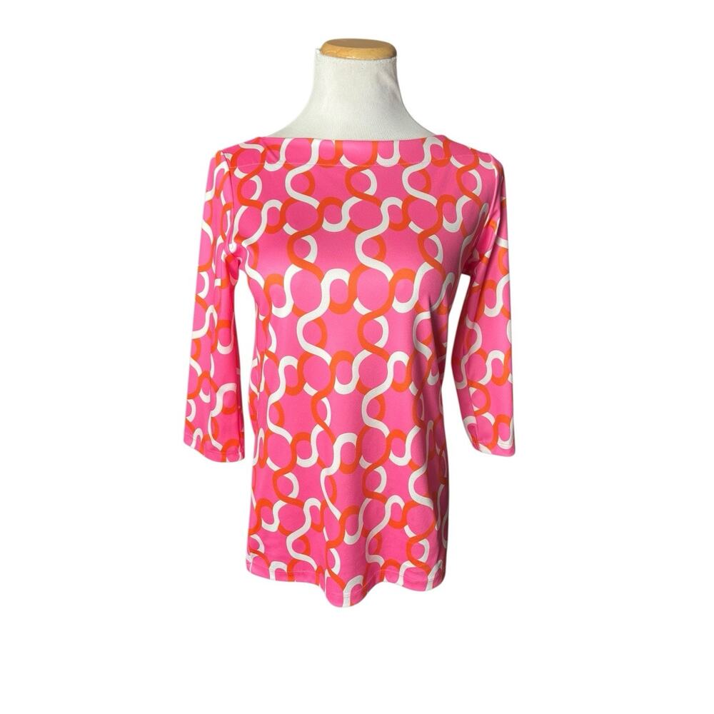 Whimsy Rose SPF Boat Neck Pink Floral Summer‎ Shirt Small